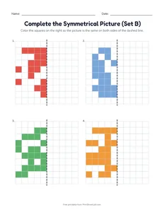 Complete the Symmetrical Picture (Set B) printable worksheet for grades 2 to 4
