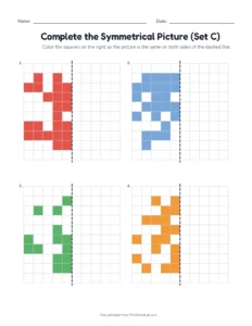 Complete the Symmetrical Picture (Set C) printable worksheet for grades 2 to 4
