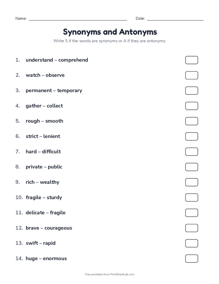 Synonym or antonym? worksheet with answer key