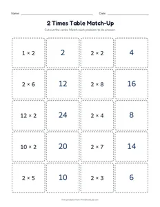2 Times Table Match-Up printable worksheet for grades 2 and 3