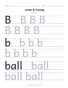 Letter B Tracing Page printable worksheet for preschool and kindergarten