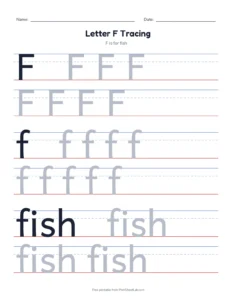 Letter F Tracing Page printable worksheet for preschool and kindergarten