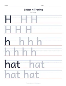 Letter H Tracing Page printable worksheet for preschool and kindergarten