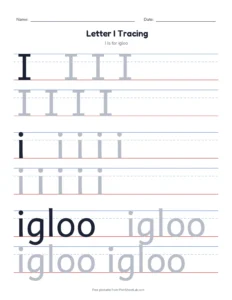 Letter I Tracing Page printable worksheet for preschool and kindergarten
