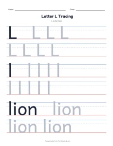 Letter L Tracing Page printable worksheet for preschool and kindergarten