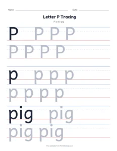 Letter P Tracing Page printable worksheet for preschool and kindergarten