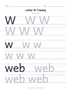 Letter W Tracing Page printable worksheet for preschool and kindergarten