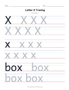 Letter X Tracing Page printable worksheet for preschool and kindergarten