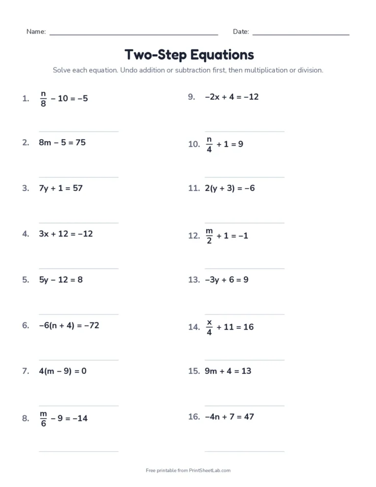 Two-step equations with parentheses worksheet with answer key