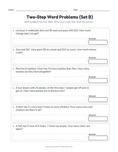 Two-Step Word Problems (Set B) printable worksheet for grades 3 and 4