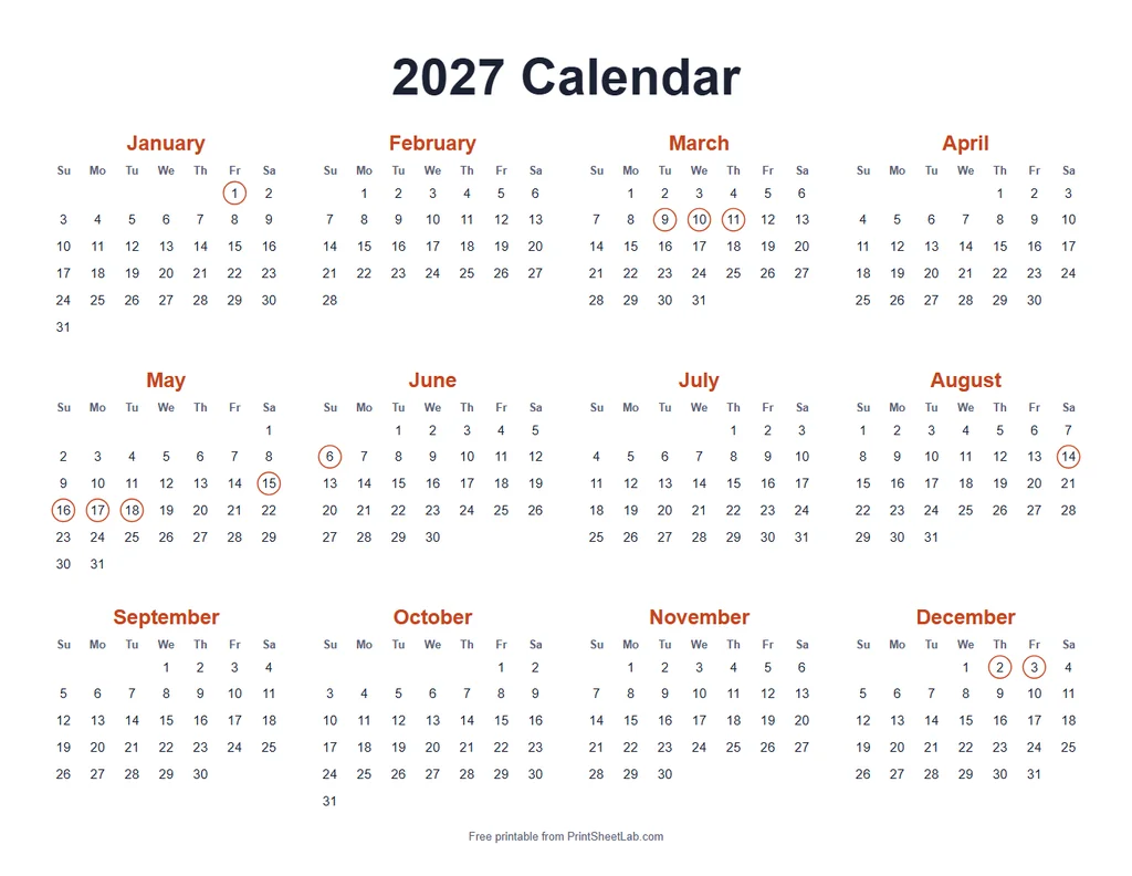 UAE Public Holidays 2027 in the tomato color theme