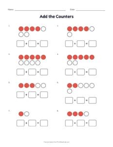Add the Counters printable worksheet for kindergarten and grade 1