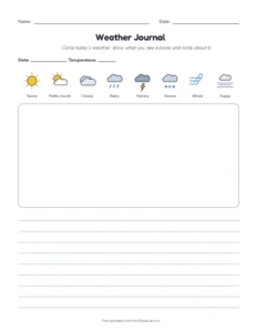 Weather Journal Page printable worksheet for kindergarten to grade 2