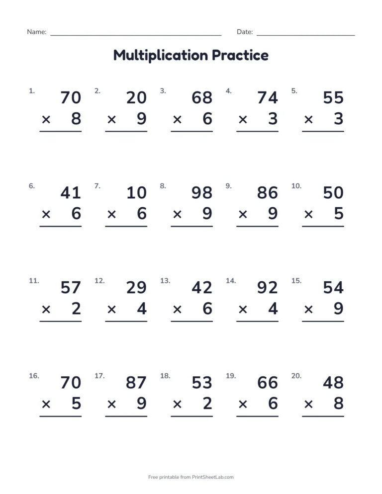 2-digit by 1-digit multiplication worksheet