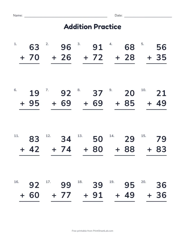2nd grade math worksheets: 2-digit addition with regrouping and an answer key