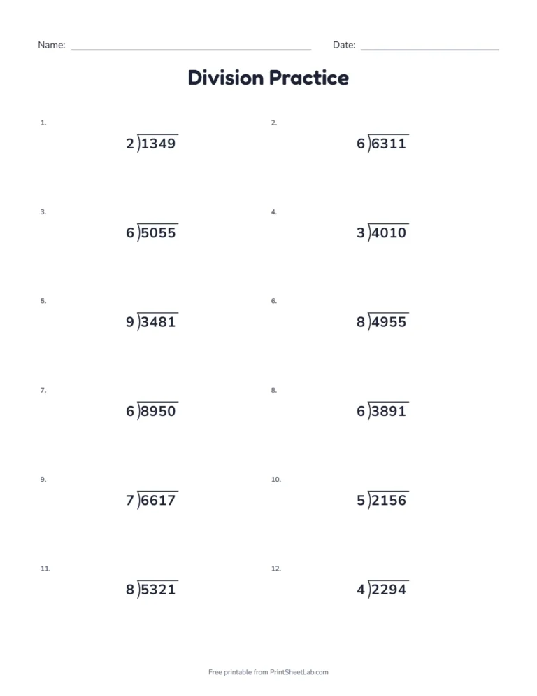4th grade math worksheets: long division with remainders