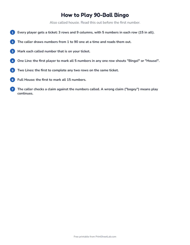 90 ball bingo cards rules page: how to play and how to claim a prize
