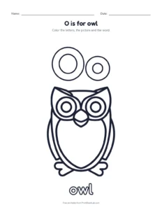Letter O coloring page: O is for owl printable worksheet for preschool and kindergarten