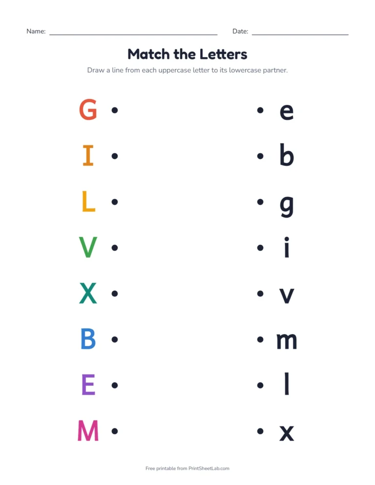 Uppercase and lowercase matching worksheet with eight letter pairs
