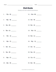 distributive property worksheet
