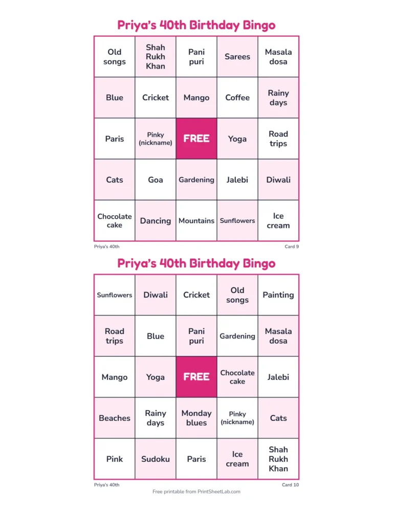 Birthday bingo caller list with the answers about the birthday star
