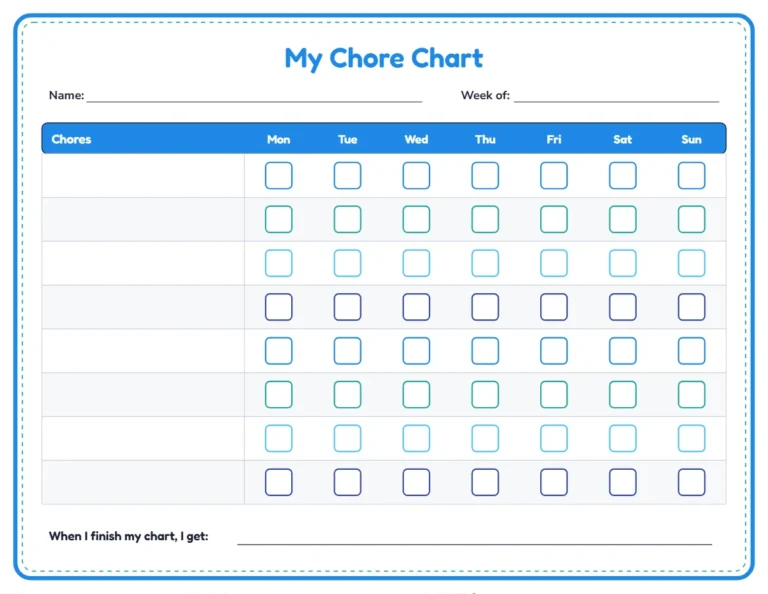 Blank chore chart printable with 8 empty rows