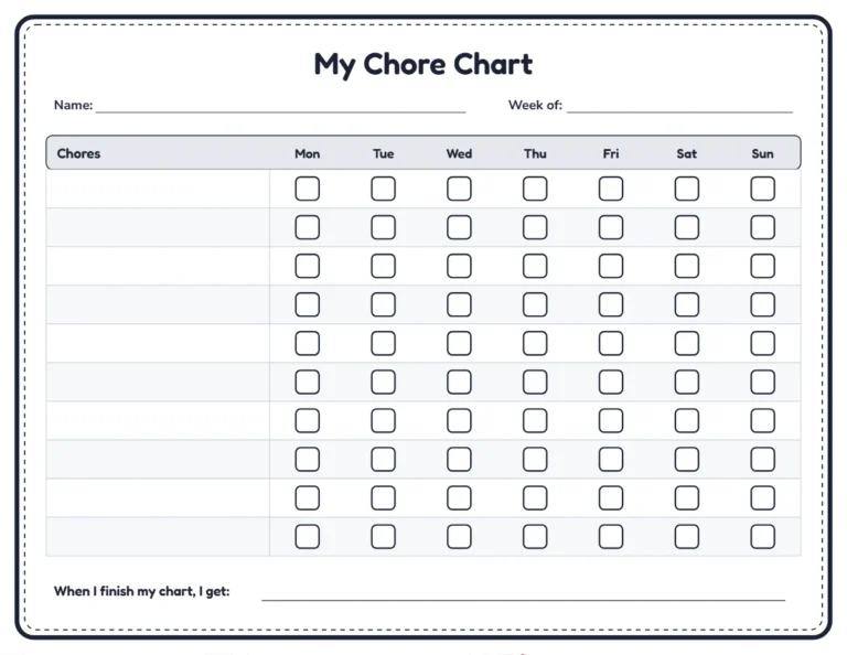 Blank chore chart in black and white with 10 rows