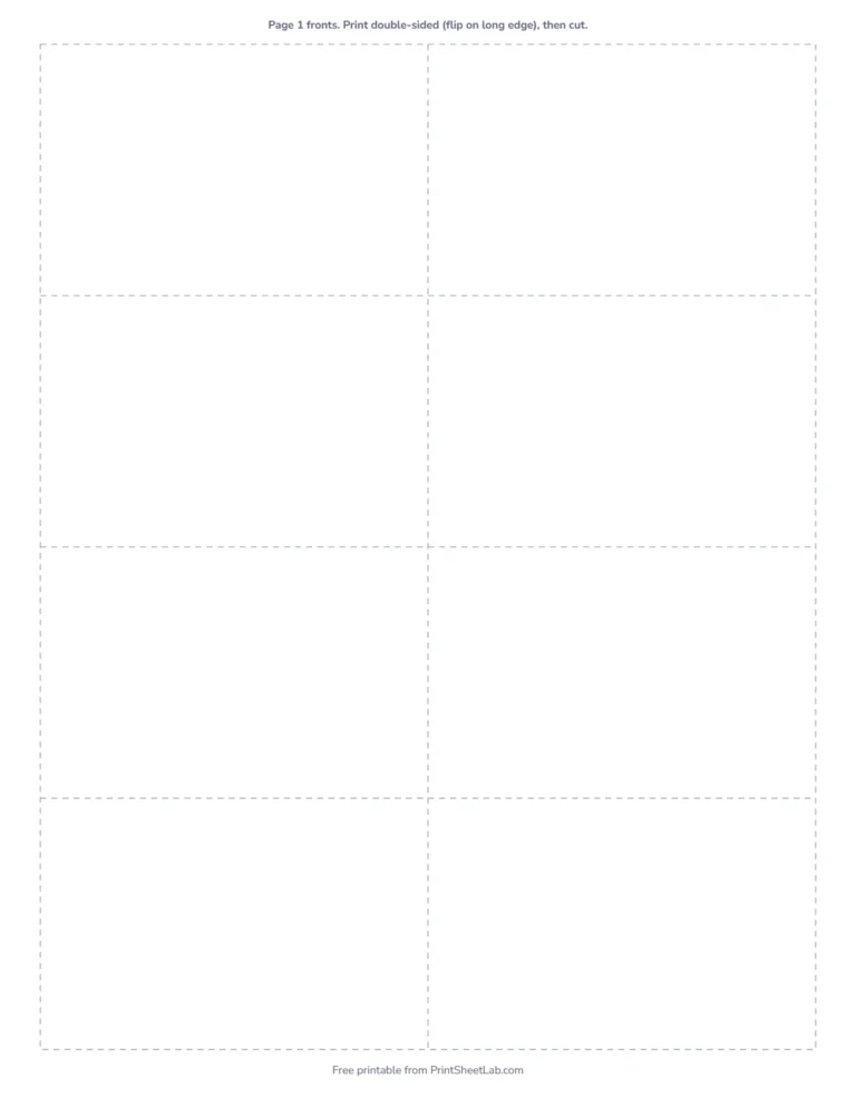 Blank flash card template to print, double-sided
