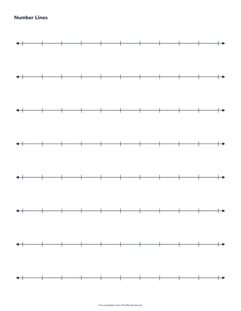 Blank number lines printable with eight lines of 10 spaces each on one page