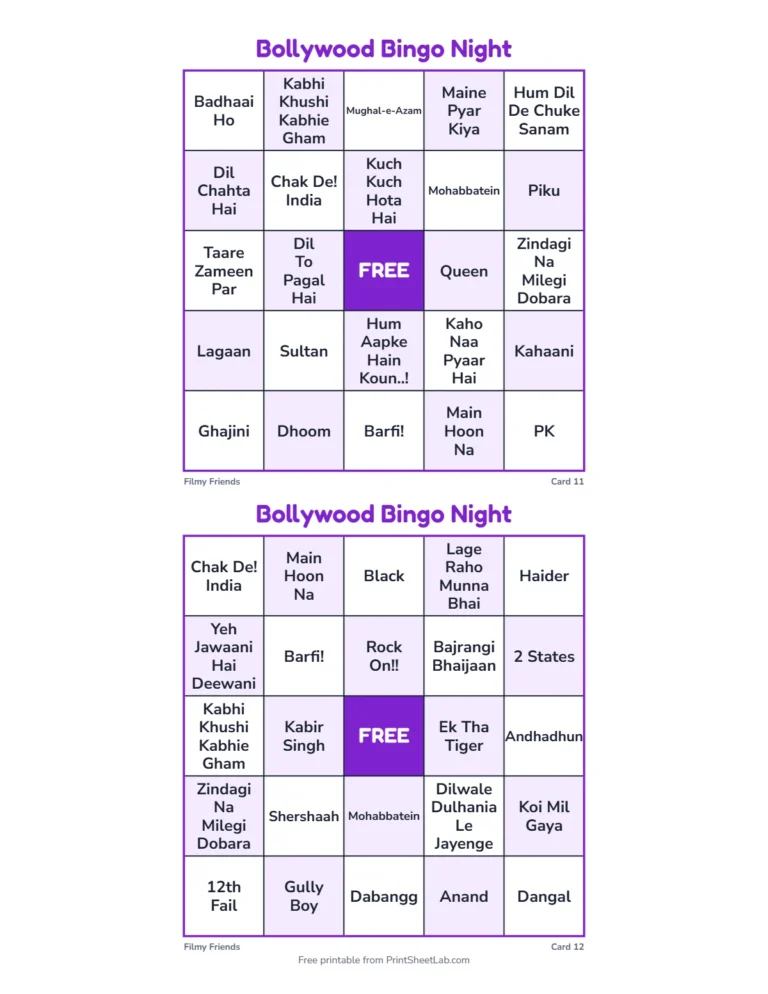 Bollywood bingo rules page: how to call the films and win