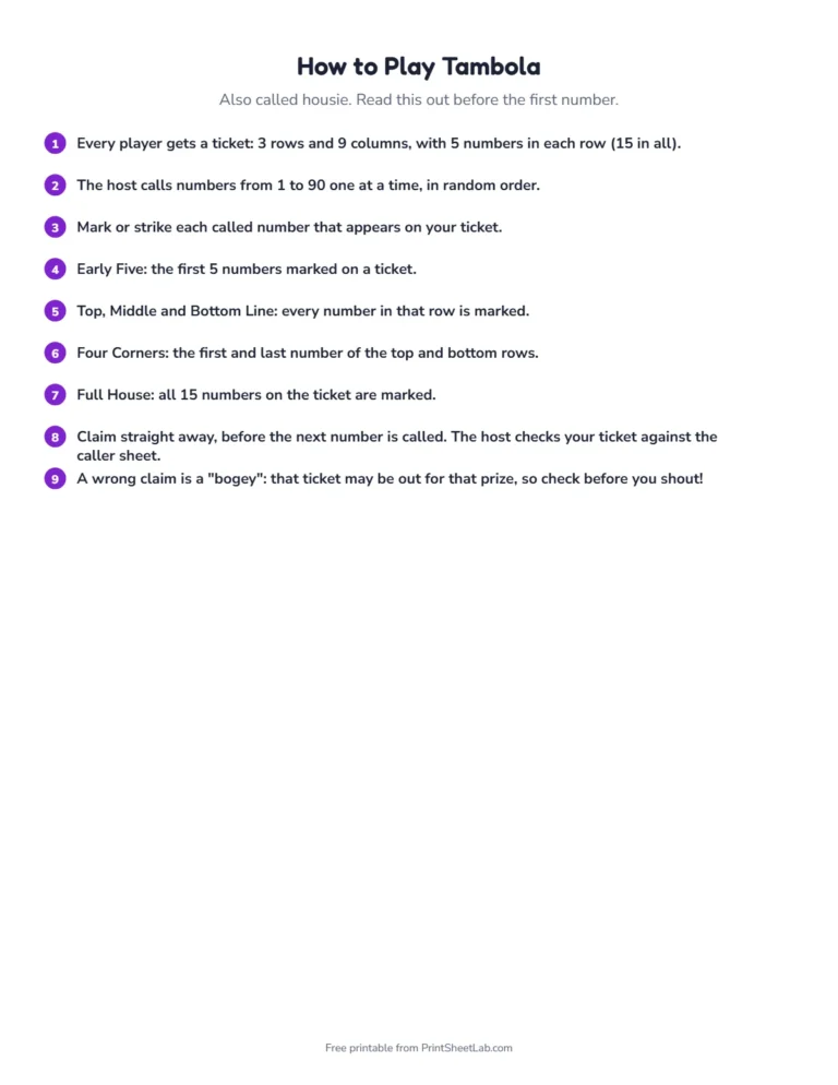 Bollywood tambola rules page: how to play and how to claim a prize