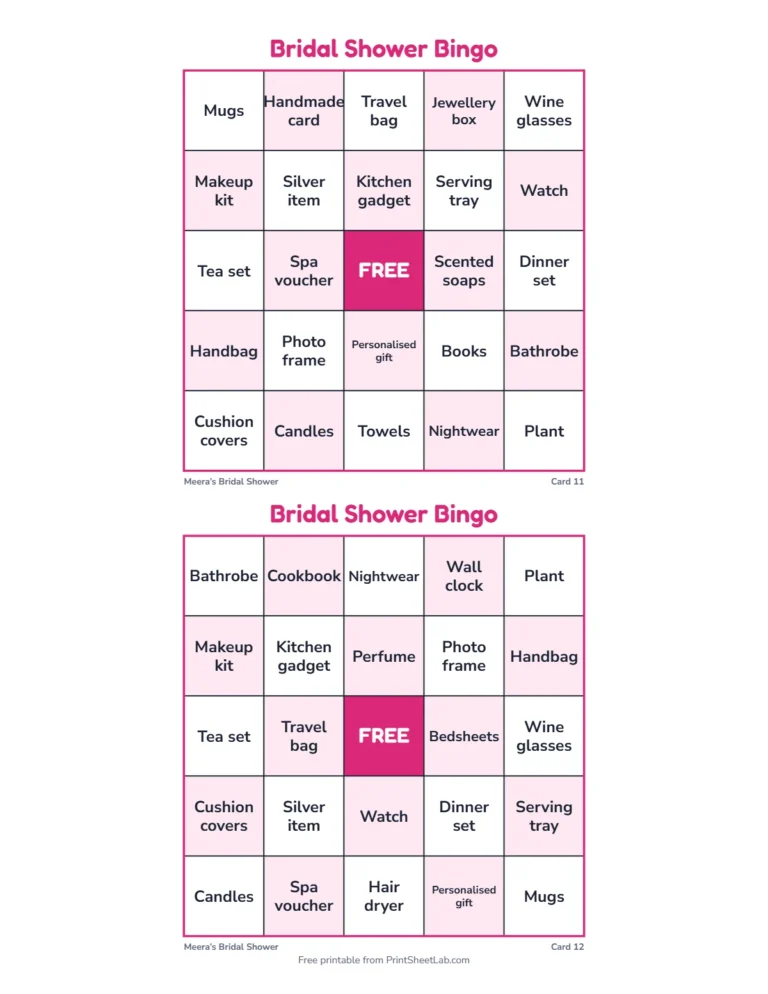Bridal shower games rules page: how to play gift bingo