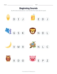 beginning sounds activities: I to P