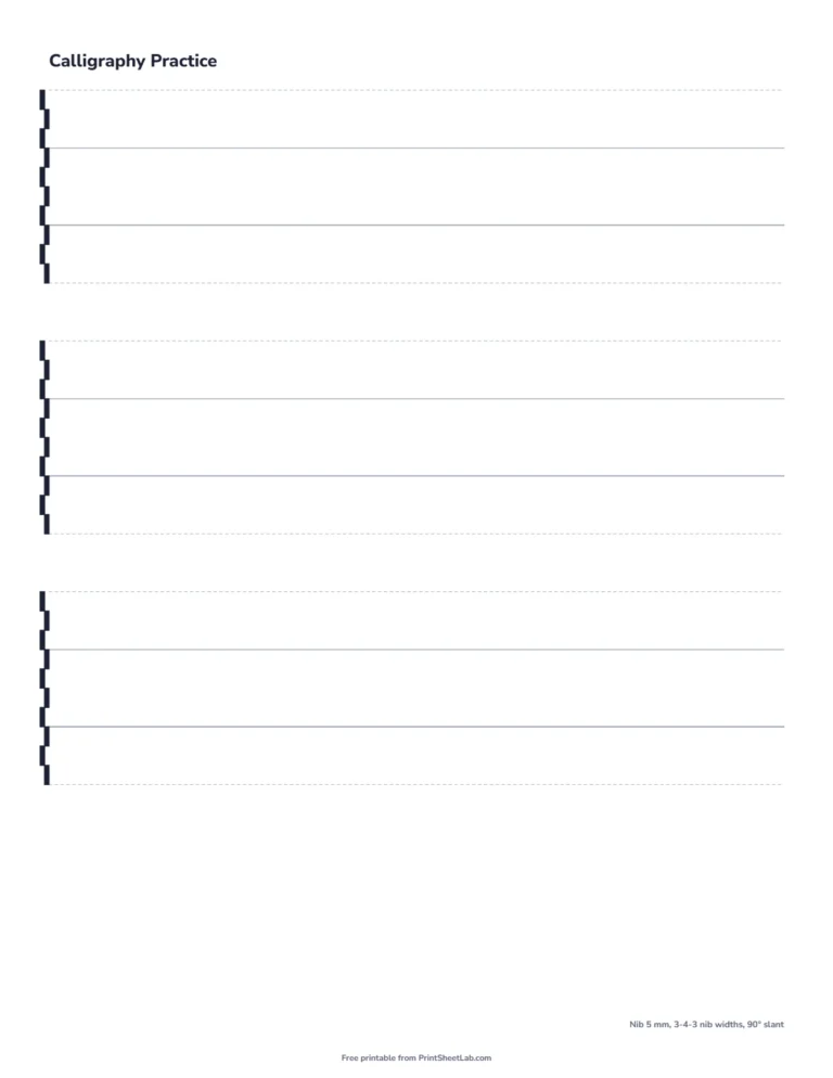 Calligraphy paper printable for foundational hand with a 5 mm nib and no slant lines