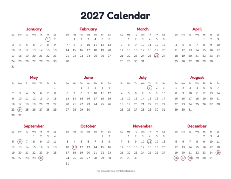 Canada statutory holidays 2027 calendar: year at a glance with every federal holiday marked