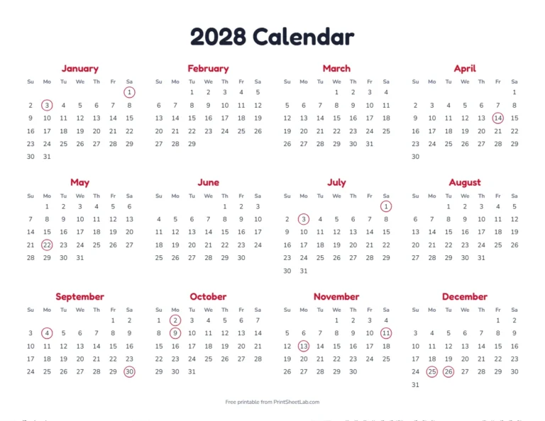 Canada statutory holidays 2028 calendar: year at a glance with observed Mondays