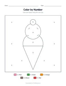 Color by number: ice cream printable worksheet for preschool and kindergarten