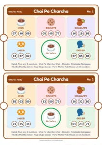 Chai Chaat Chatter Tambola picture tambola tickets with themed prize sections