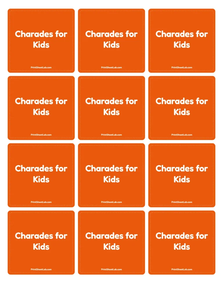 Charades for kids card backs to print on the reverse of the cards