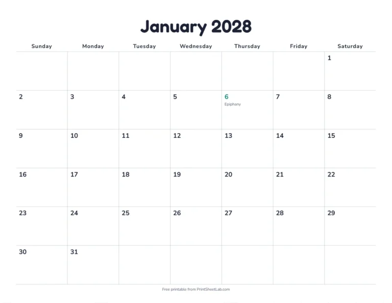 Christian calendar 2028 printable with 12 months
