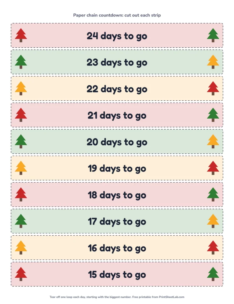Christmas countdown calendar paper chain with 24 days to go