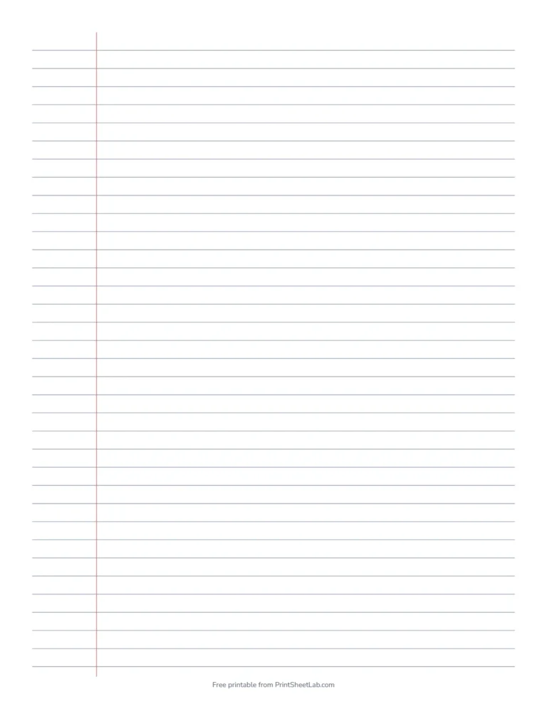 Printable lined paper, college ruled in gray with a red margin line on US Letter