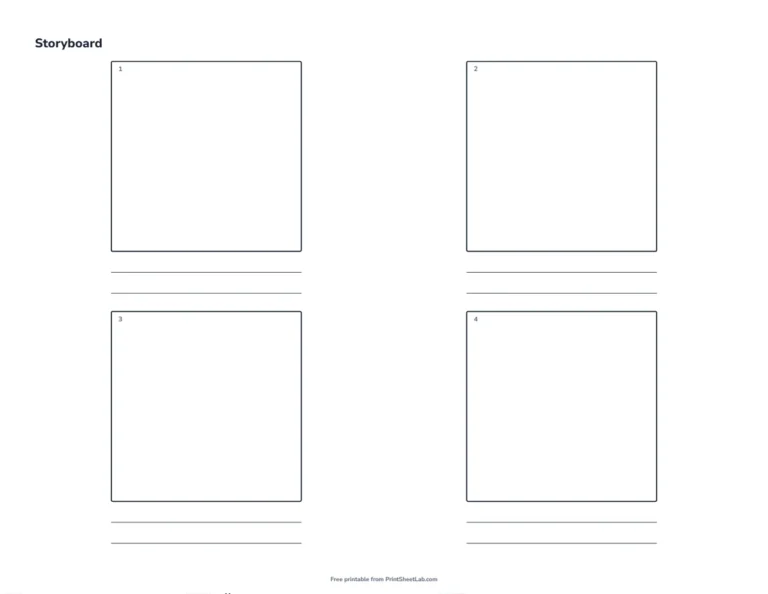 Comic panels printable with four square panels on one page