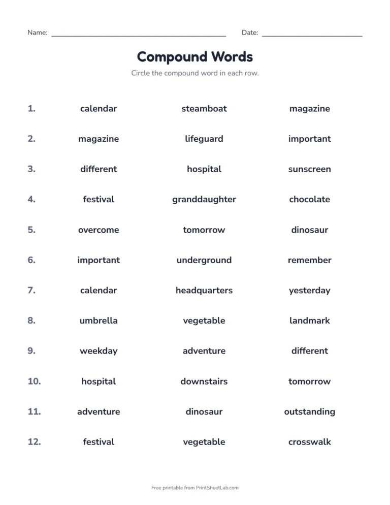 Find the compound word worksheet for 4th and 5th grade