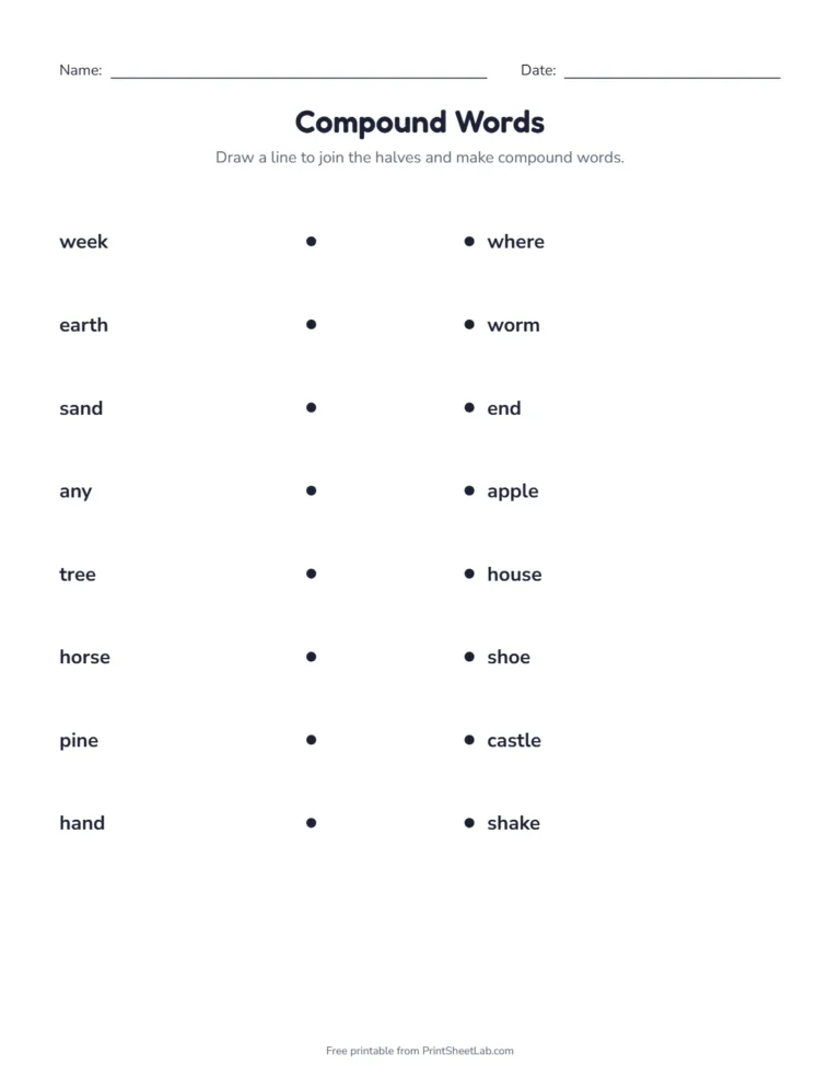 Match the halves compound words worksheet for grades 2 to 3
