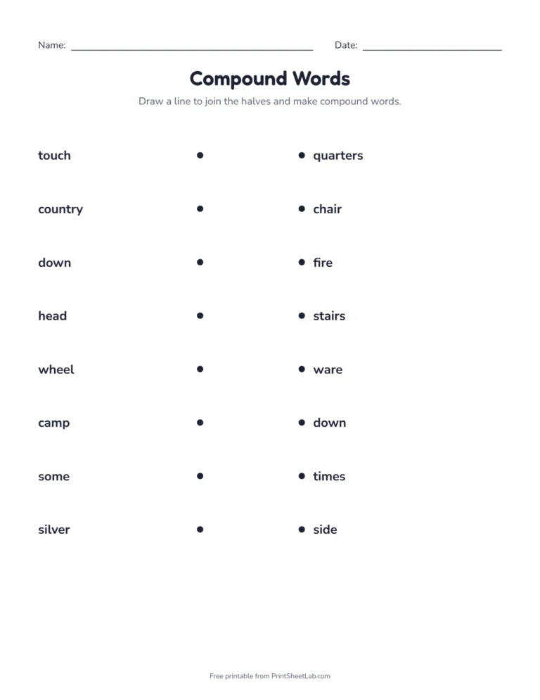 Match the halves compound words worksheet for grades 4 to 5