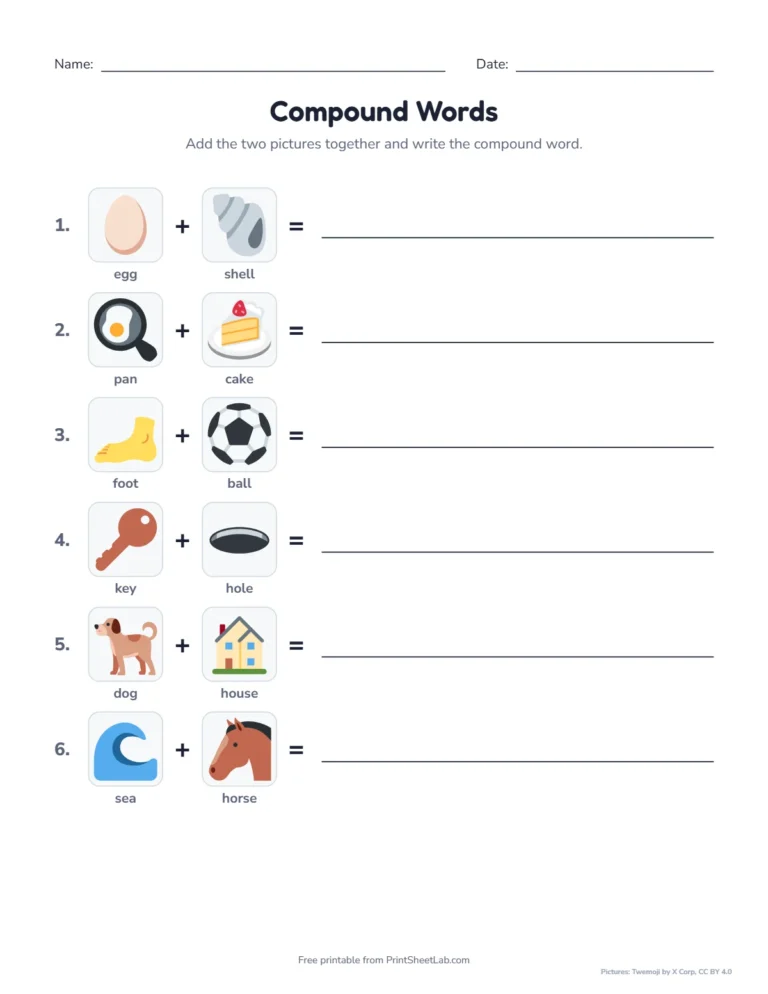 Picture compound words worksheet: add two pictures to make a compound word