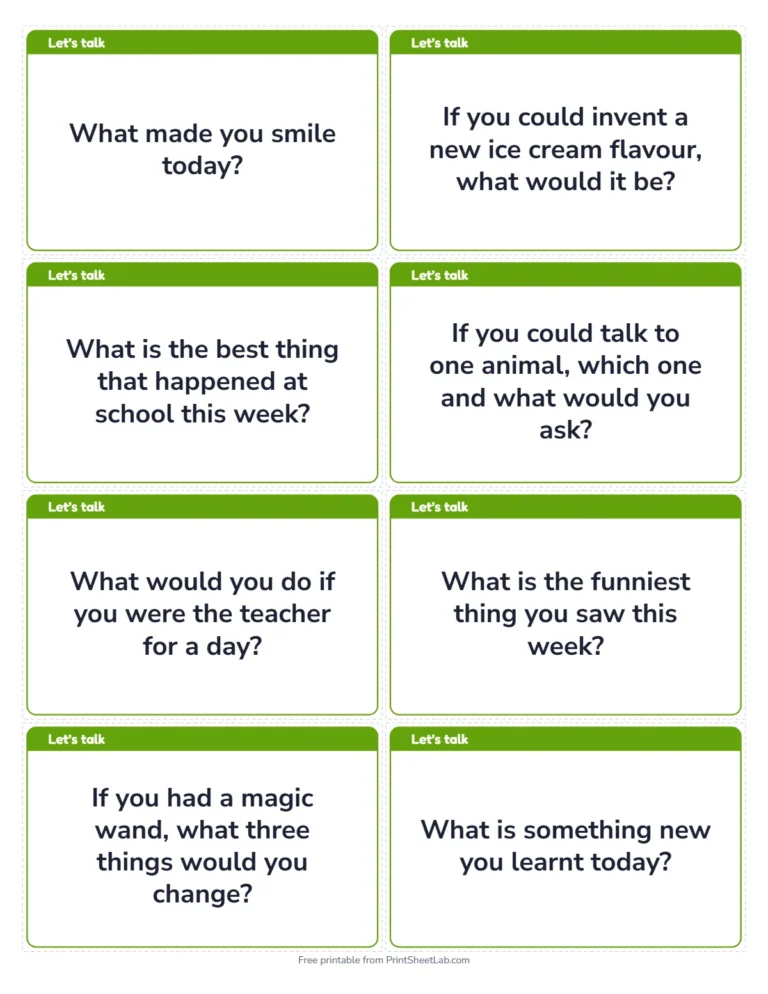 Conversation starters for kids big cards, 8 on a page
