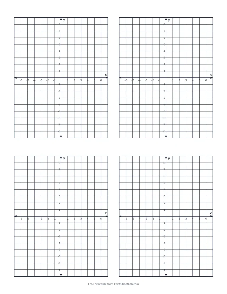 Coordinate grid paper with four numbered graphs on one page in black