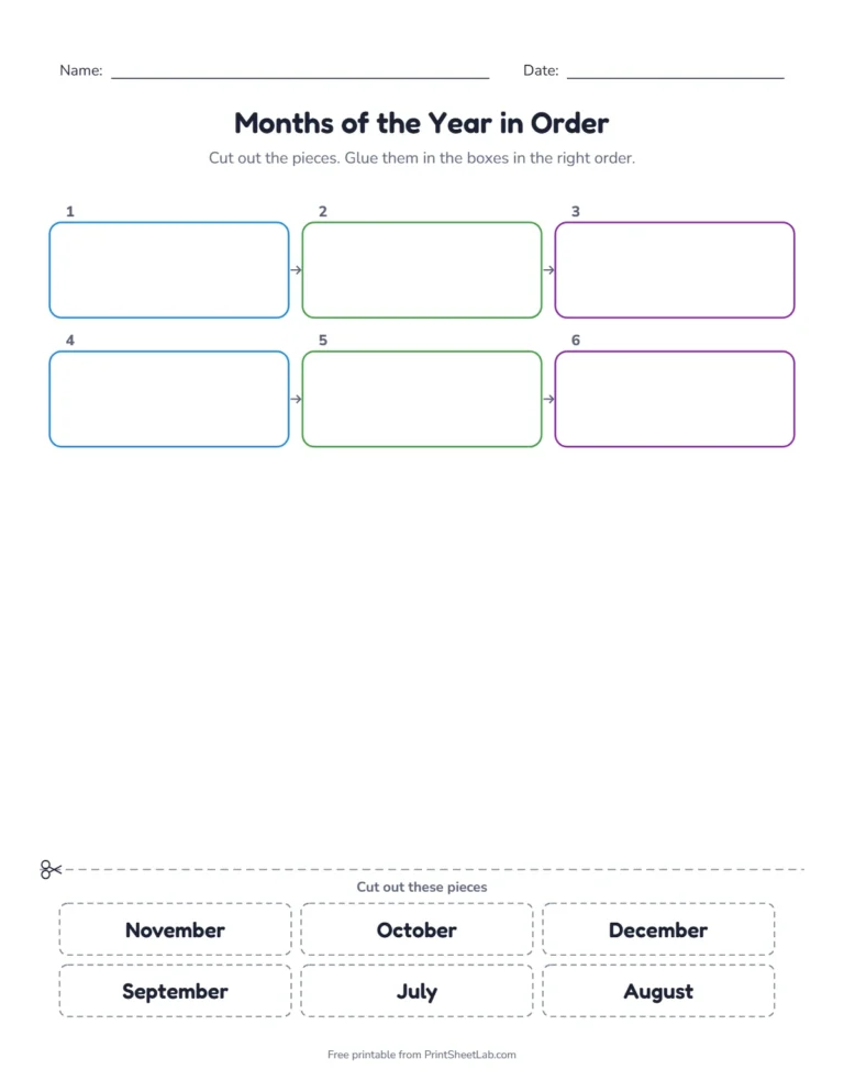 Cut and paste months of the year in order worksheet